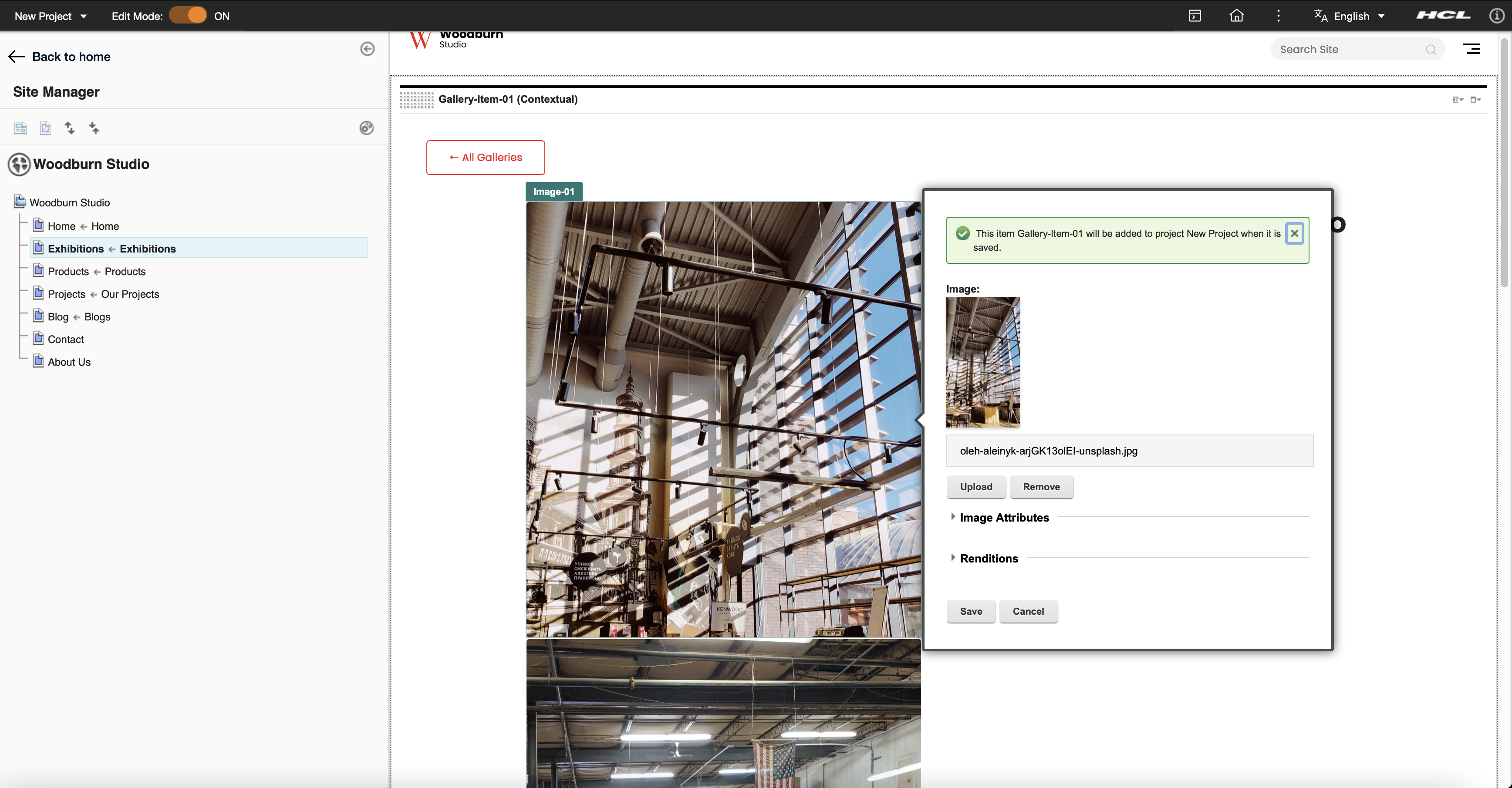 Uploading a new image in a site