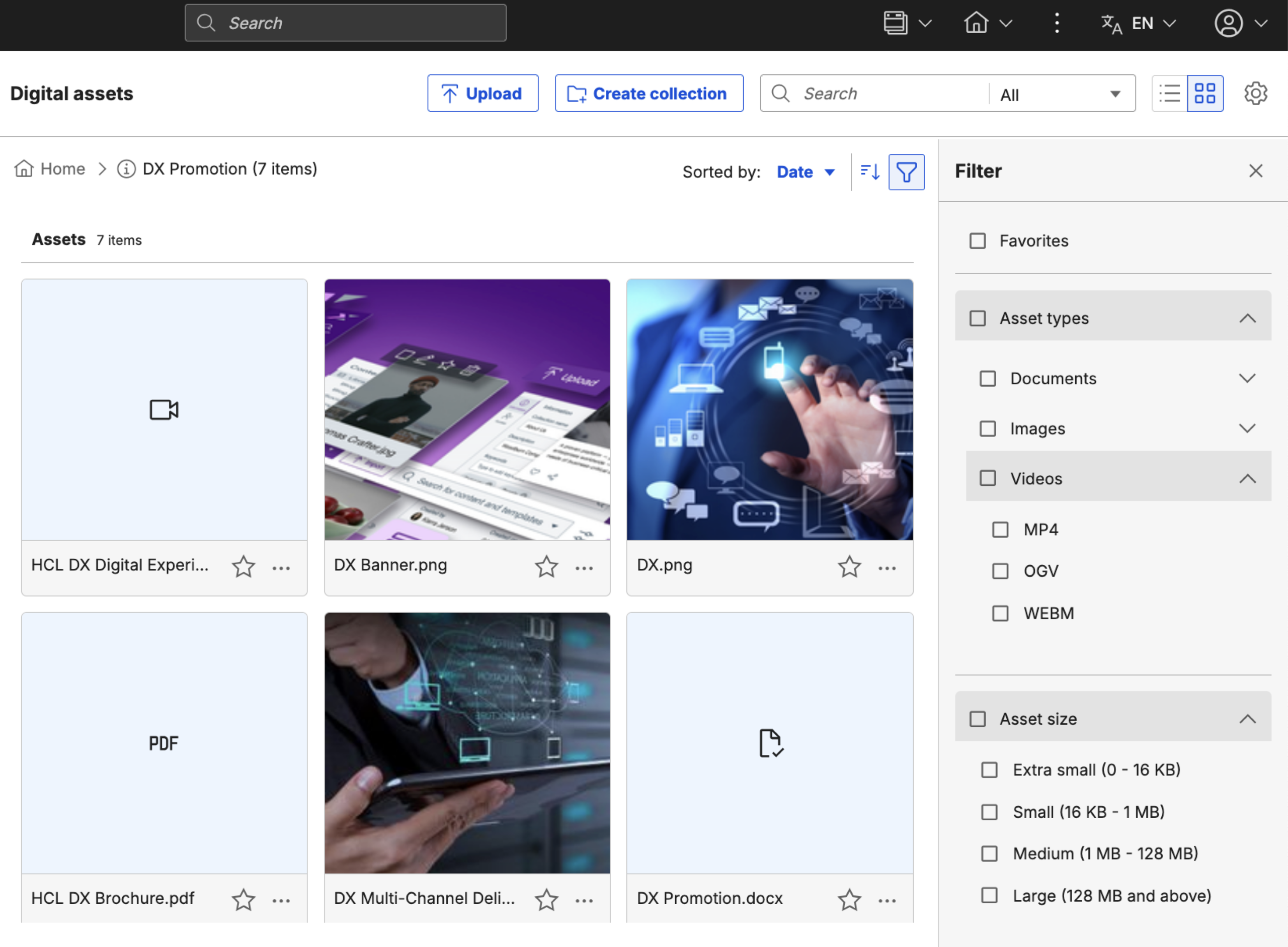 Filtering options in Digital Asset Manager