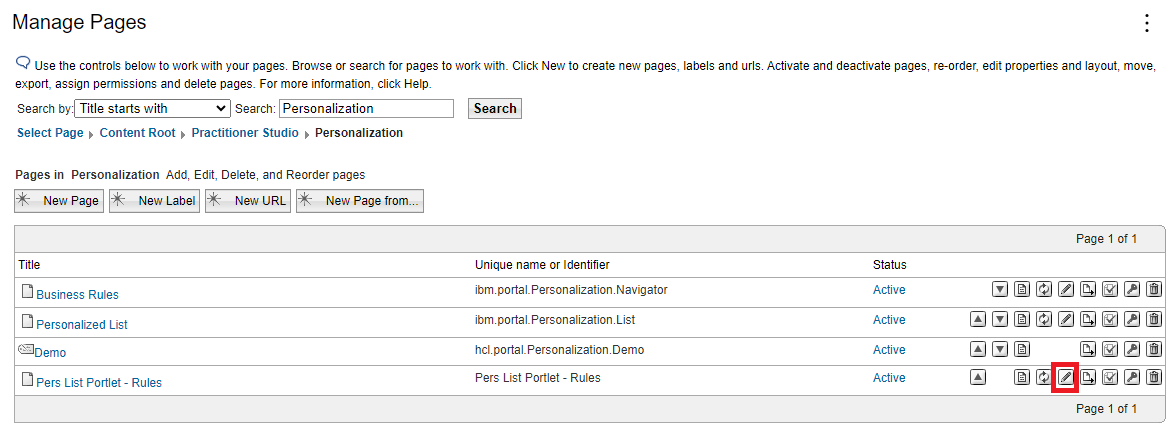 Add the Personalization List Portlet to a page