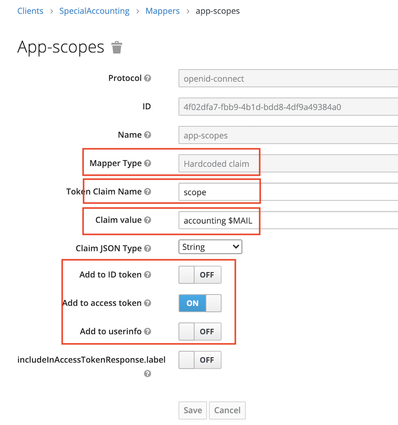 Keycloak Application scope