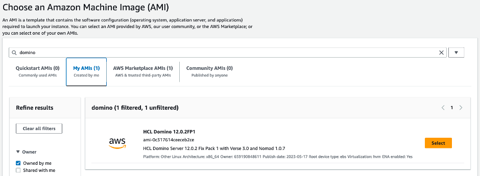 AWS EC2 Select Image