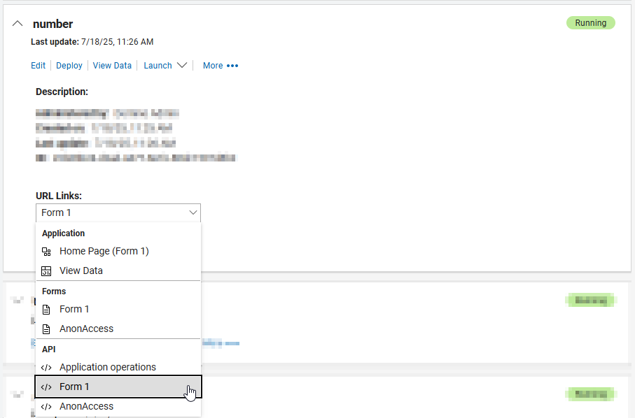 image of URL Links field in the application detail