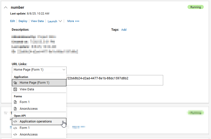 image of URL Links field in the application detail