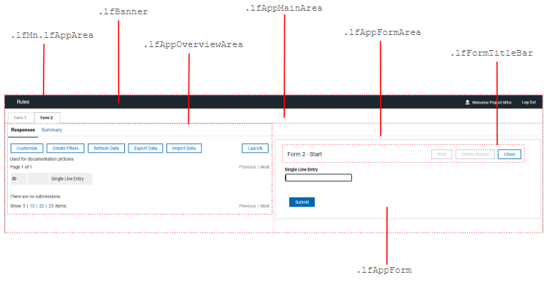 image of the view data page with css class names