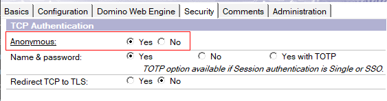 image of security tab with anonymous set to yes