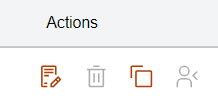 Graphic showing the task icons under Actions for policy management. Actions include edit, delete, copy, and assign.