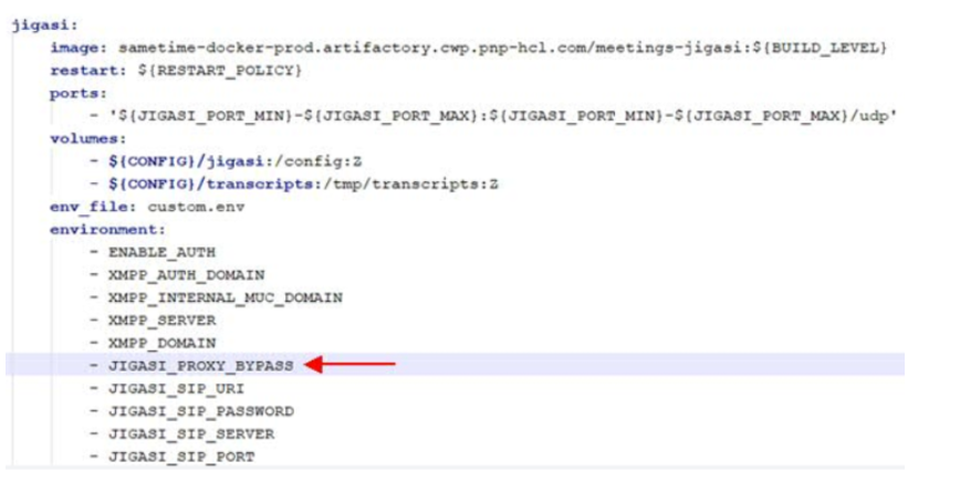 Portion of docker_compose.yml file showing change to JIGASI environment section