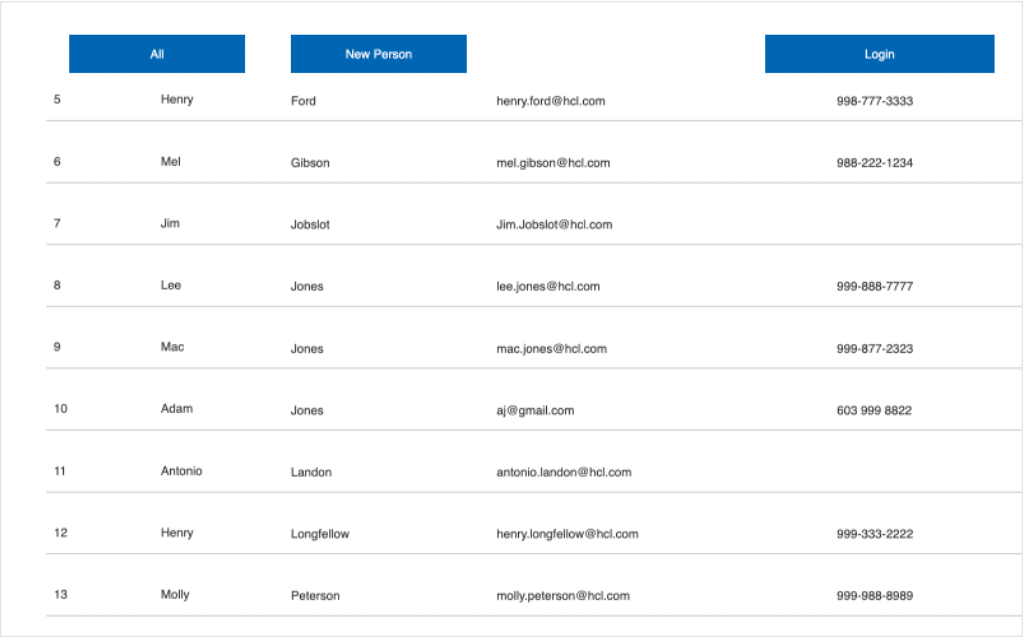 Phonebook application UI