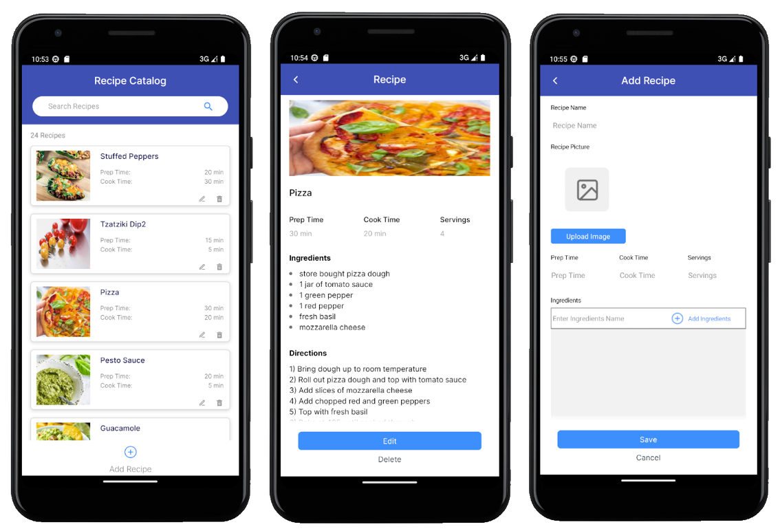 Mobile phone version of First Touch recipe catalog app