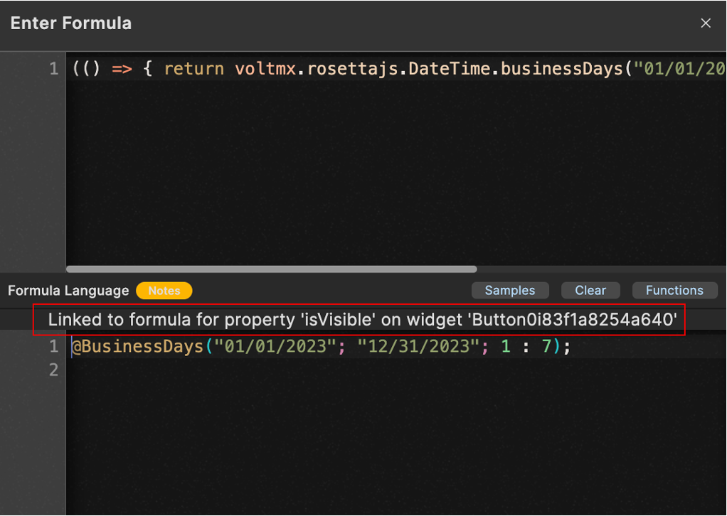 Enter Formula dialog
