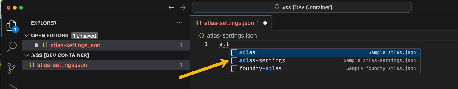 content assist for atlas-settings.json