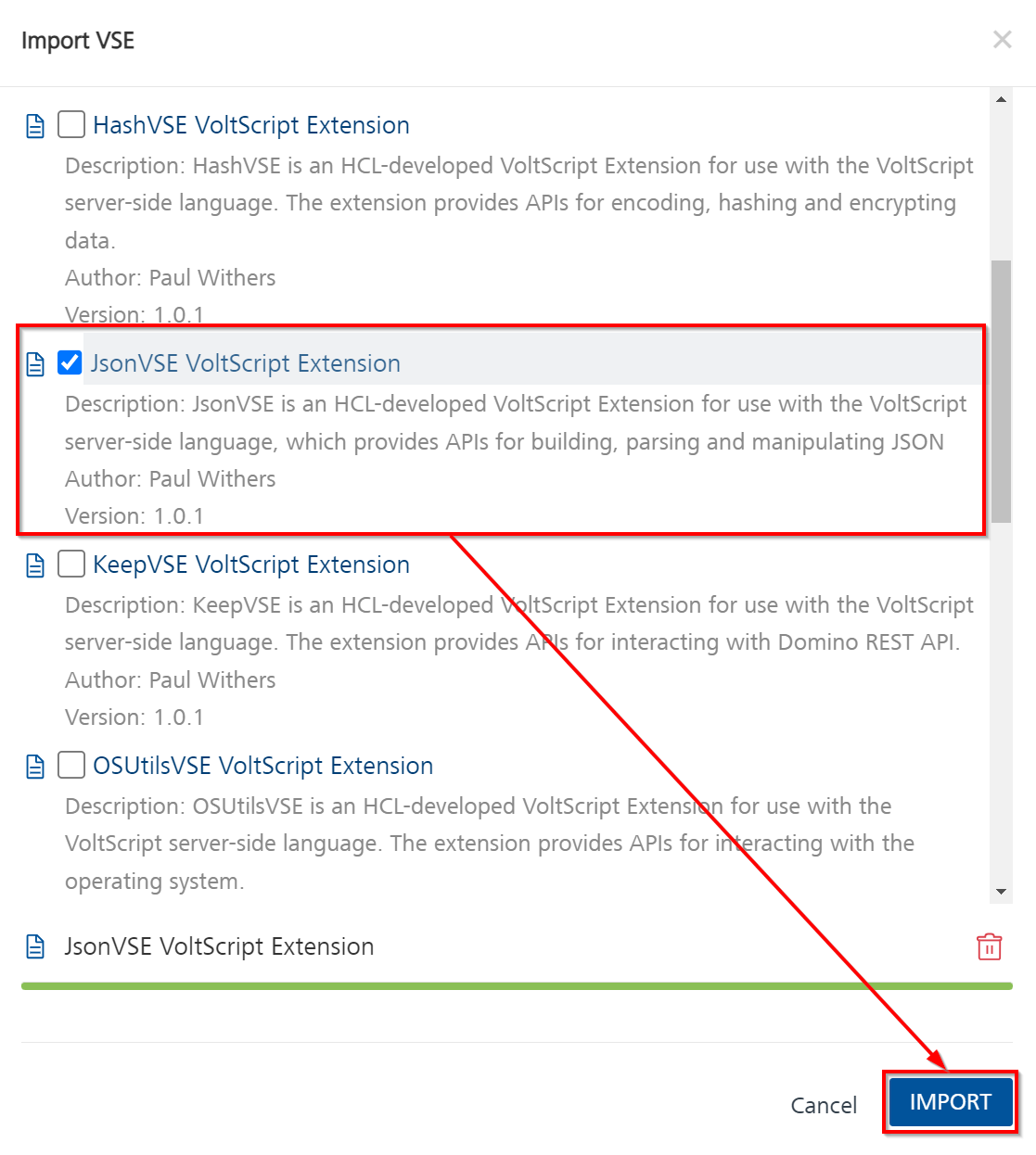 JSONVSE IMPORT