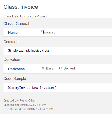 VSID VSS Class Form