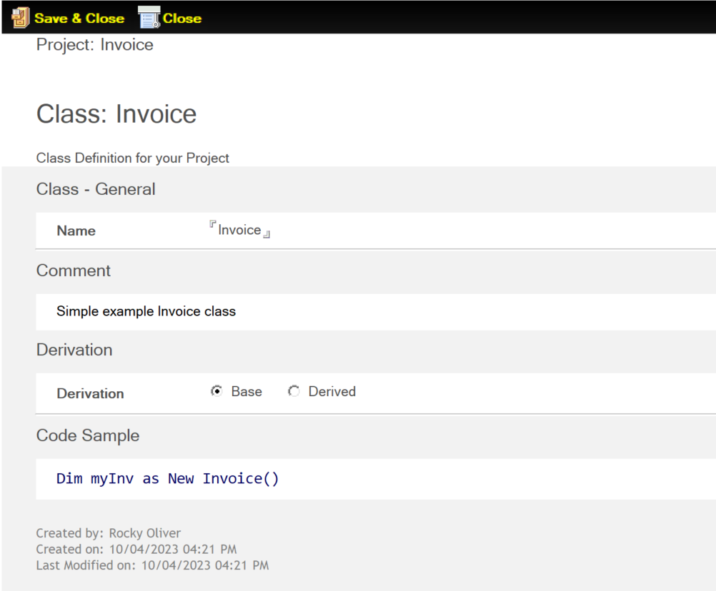 Sample Library - Invoice Class