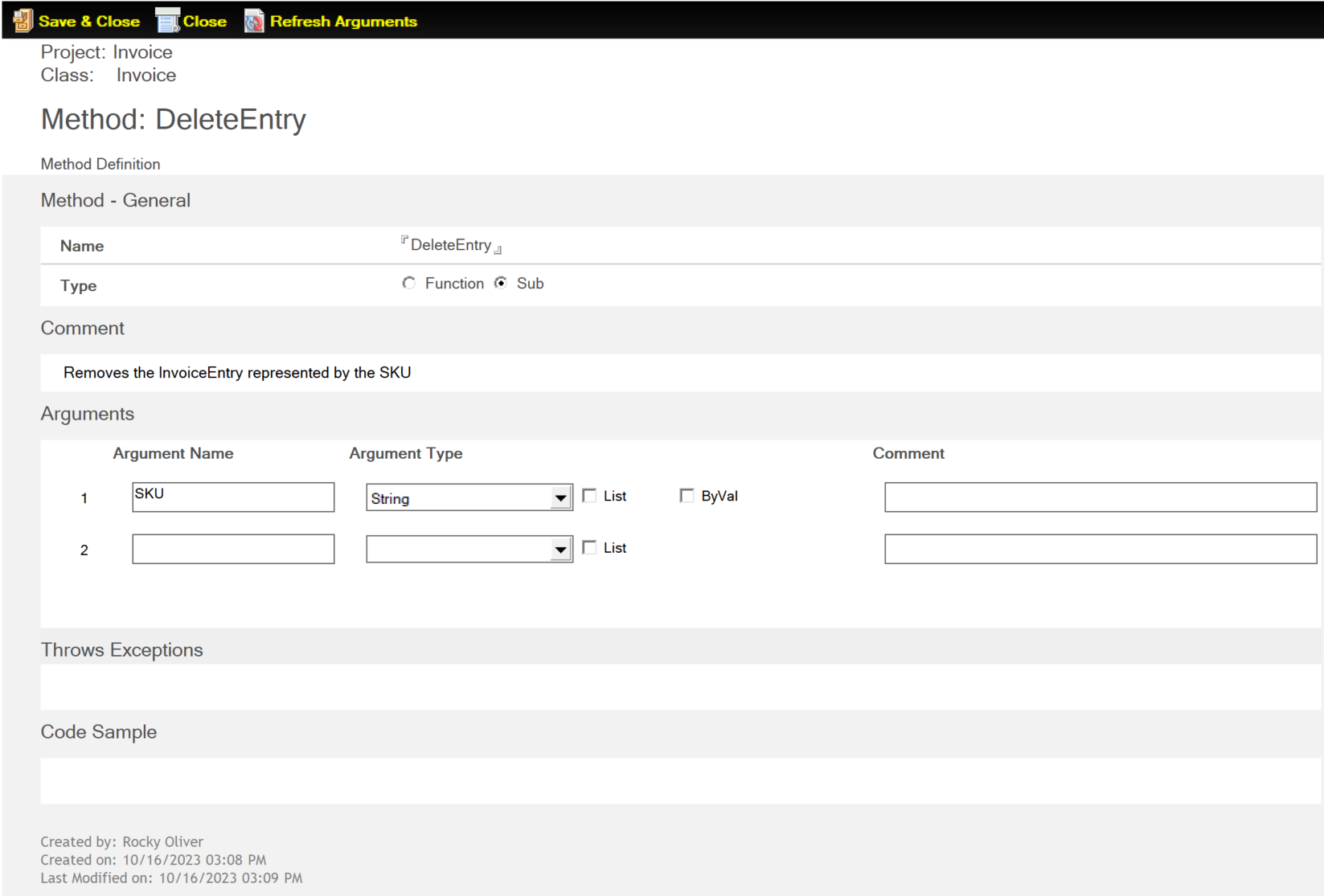 Sample Library - DeleteEntry Method