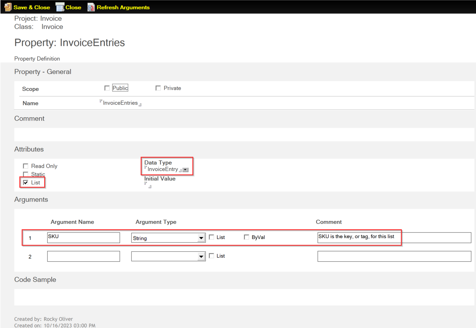 Sample Library - InvoiceEntries List Property