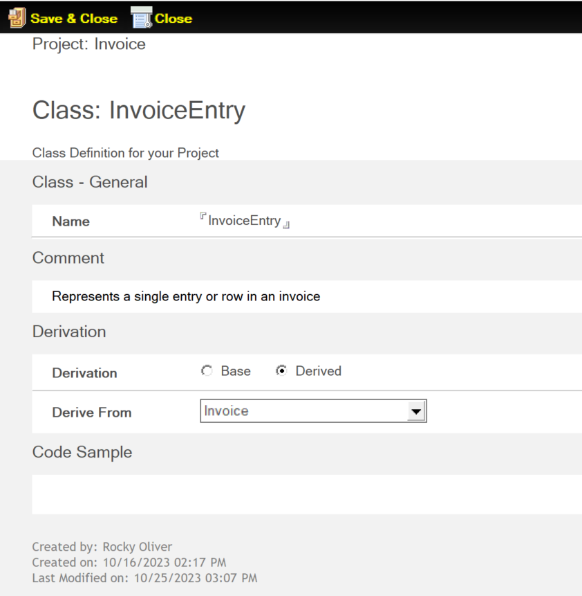 Sample Library - InvoiceEntry Class