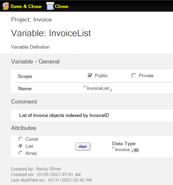 Sample Library - InvoiceList Variable